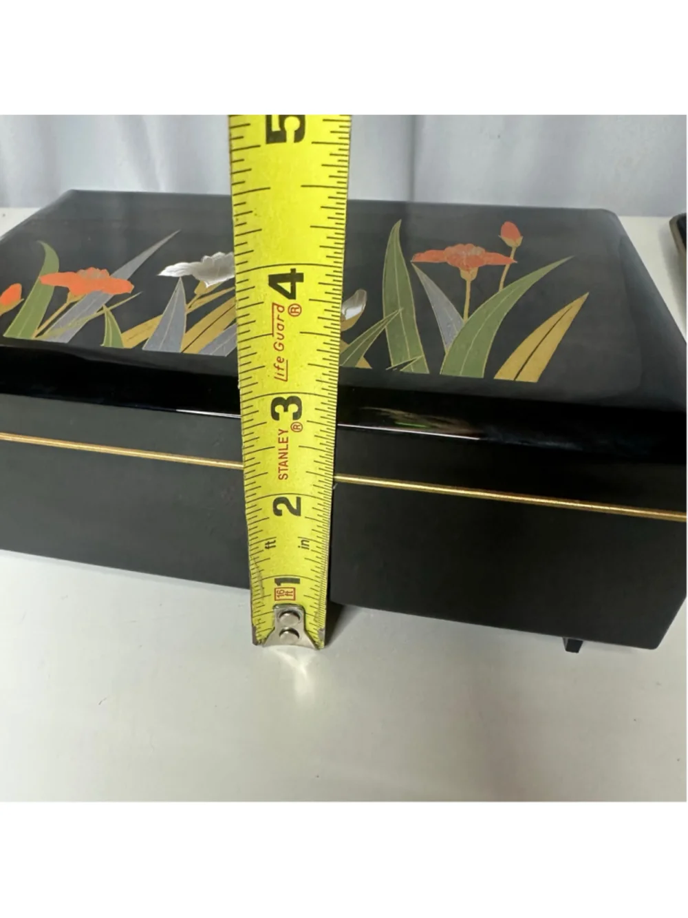 Vintage Otagiri Japan Black Lacquerware Iris Floral Serving Tray & Jewelry Box